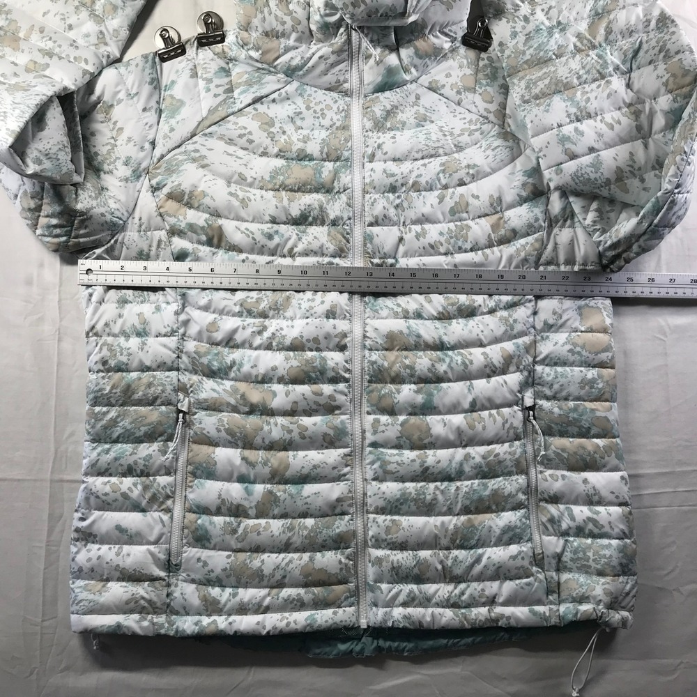 Columbia Womens XXL Omni-Heat Hooded Puffer Jacket White Teal Abstract XL7189 - Picture 7 of 8
